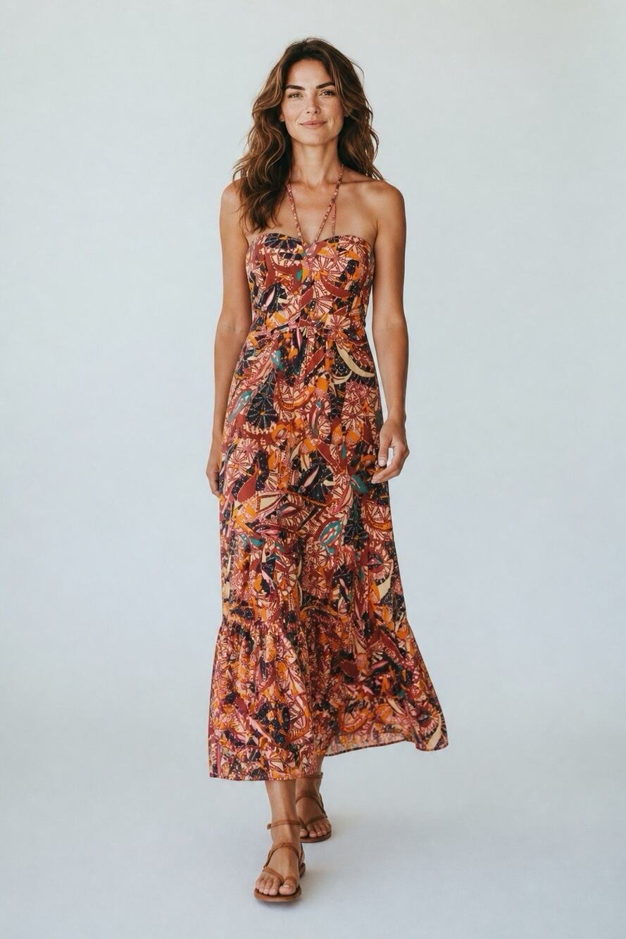 A.L.C Adelle Halter Dress Kaleidoscopic Print Multicolor Size 8 Quiet Luxury